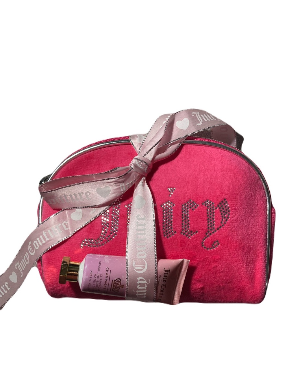 Juicy Couture Hot Pink Cosmetic Bag with Pink Ribbon